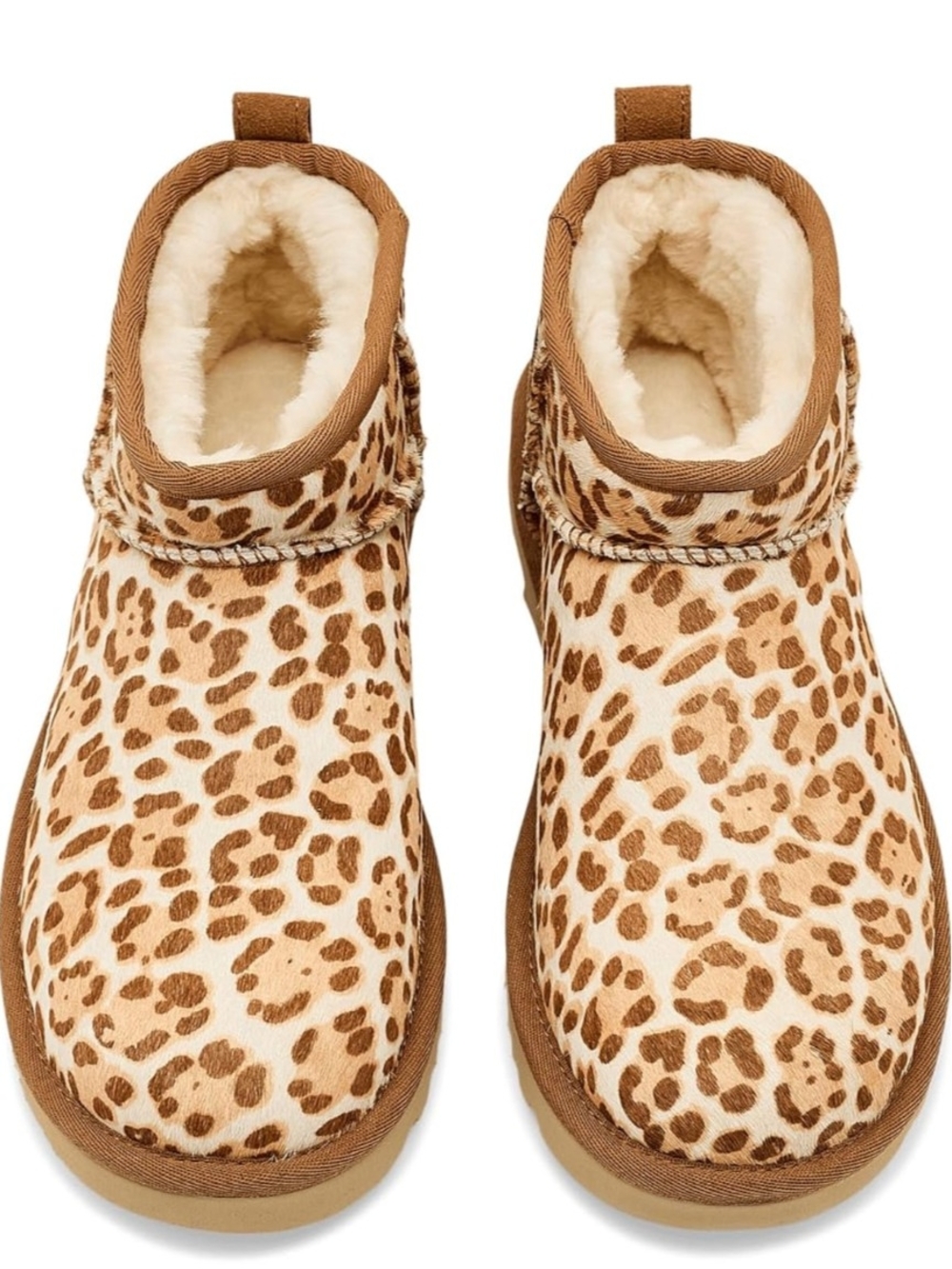 UGG Leopard Print Fur-Lined Ankle Slippers - Brown/Cream